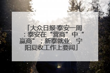 大众日报·泰安一周：泰安在“营商”中“赢商”；新泰就业、宁阳夏收工作上要闻